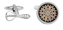 Novelty rhodium plated dart and dartboard cufflinks with presentation box