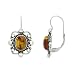 Vinatge Sterling Silver .925 Bali Bead Genuine Amber Stone Oval LeverBack Lever Back Earrings