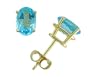 14K Yellow Gold Four Prong 7x5mm Oval Blue Topaz Stud Earrings