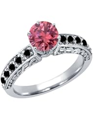 1.20 Ct Round Pink and Black Diamond 925 Sterling Silver Ring