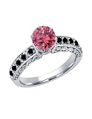1.20 Ct Round Pink and Black Diamond 18K White Gold Ring