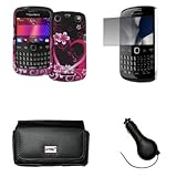 EMPIRE Black Leather Case Pouch with Belt Clip and Belt Loops + Purple Hear ....