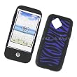 HTC G1 Google Phone T-Mobile Laser Skin Case Rubber Silicone Protector Image Cover Black & Purple Zebra