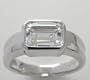 Heavy 14K White Gold Cubic Zirconia Bezel Set Emerald Cut Engagement Ring