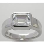 Heavy 14K White Gold Cubic Zirconia Bezel Set Emerald Cut Engagement Ring