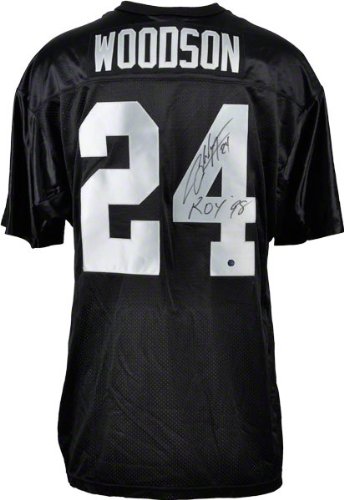 Charles Woodson Autographed Jersey | Details: Oakland Raiders, Black, ROY 98 Inscription