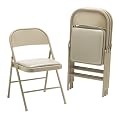 Steel Folding Chairs with Padded Seat - Light Beige (Set of 4)
