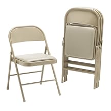 Steel Folding Chairs with Padded Seat - Light Beige (Set of 4)