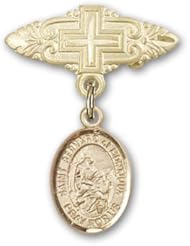 14K Gold Baby Badge with St. Bernard of Montjoux Charm and Badge Pin with Cross