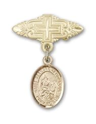 Gold Filled Baby Badge with St. Bernard of Montjoux Charm and Badge Pin with Cross