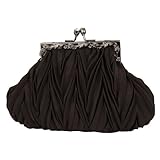Small Clutch, Satin Pleaded, Meatal Vintage Look Frame, Evening Bag - Alejandra