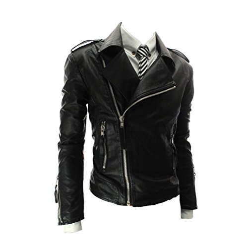 KMFEEL Men's Slim Fit Punk Metal Zipper Motorcycle Leather Casual Jacket Coat