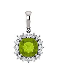 Platinum 8.00x8.00mm Antique Cushion Cut Peridot and Diamond Pendant -- LIFETIME WARRANTY