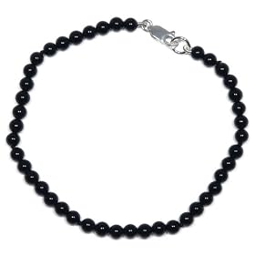 Sterling Silver 4mm Black Onyx Bead Bracelet, 7.5" by 