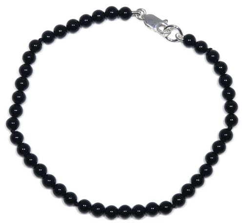 41K5TN%2Bk0UL Sterling Silver 4mm Black Onyx Bead Bracelet, 7.5