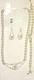 One Strand Simulated White Pearl Short Chain Necklace Crystals Loaded on Silver Locket Matching...