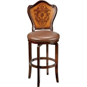 Oak and Brown Etched Back Swivel Stool with Vinyl Seat - Lyon by Furniture