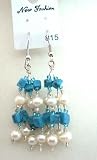 Handcrafted Custom Jewelry Genuine Turquoise Beads & Freshwater Pearl w/ Glass Beads Dangling Earrings (BRAND NEW) Additional Item Shipping $2.95