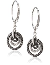 Sterling Silver Black and White Diamond Circle Earrings (1/2 cttw)