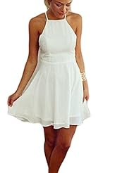 Empire   Waistline Backless Halter Spaghetti Strap Chiffon Mini Dress 