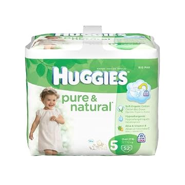 Huggies Pure & Natural Diapers, Size 5, 52 Count (Pack of 2) (Packaging May Vary) Huggies Pure & Natural Diapers, Size 5, 52 Count (Pack of 2) (Packaging May Vary)