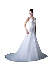 V-neck Tulle Applique Sequined Beaded Lace-Up Backless Pleated Mermaid  Dress with a Court Train 