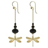 Dragonfly Long Earrings , jet/gold-plated