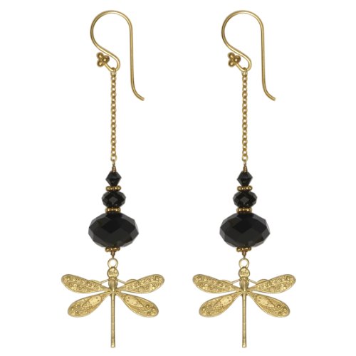 Dragonfly Long Earrings , jet/gold-plated