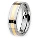 Chisel 14k Gold Inlaid Polished Titanium Ring (6.0 mm) With Wood Box - Size 6.5