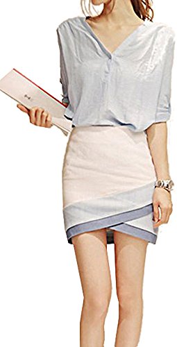 ツーピース コットン ブラウス タイトスカート 上下セット カジュアル キュート エレガンス レディース 秋物 冬物 可愛いスカーフ付き R500