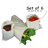 Organic Cotton Muslin Produce Bag - Set of 6 (2 each of Lg., Med. & Sm.)