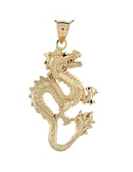 10k Real Gold Diamond Cut Dragon Charm Pendant