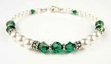 May Emerald Birthstone Swarovski Crystal Beaded Pearl Bracelets