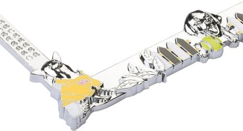 License Plate Frame - Metal Bling - Dog Playground Athletic Cute Puppies - Clear Crystals