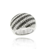 Sterling Silver Black Diamond Accent Striped Band Ring
