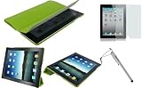 rooCASE 3n1 Ultra Slim (Green) Leather Smart Case with Stand / Anti-Glare Screen Protector / Capacitive Stylus for Apple iPad 2 Wifi / 3G Model 16GB, 32GB, 64GB