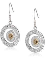 Sterling Silver Two-Tone Rhodium and Yellow Gold Plated Crystal Circles Earrings