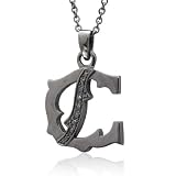 Men's Black Sterling Silver Alphabet Initial C Black Diamond Pendant Necklace - 0.07 carat