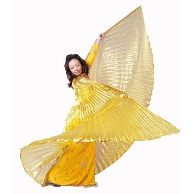 Golden Yellow Handmade Belly Dance Costume IsIs Wings New with 2 free Sticks