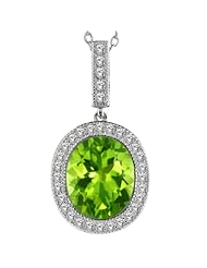 5.31 Ct Natural Oval Green Peridot 925 Sterling Silver Pendant With 18" Chain