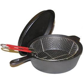 Cajun Cookware Seasoned Cast Iron Chicken Fryer W  Basket - 4 Qt. by Cajun Cookware