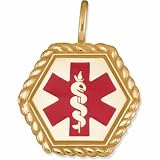 Red Enamel Medical ID Gold Pendant