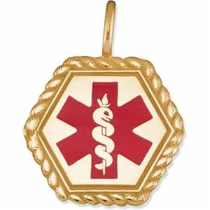 14K Yellow Gold Red Enamel Medical ID Charm Pendant