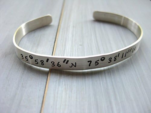 925 Sterling Silver Latitude Longitude Cuff Bracelet Coordinates Cuff Bracelet Personalized Hand Stamped Jewelry