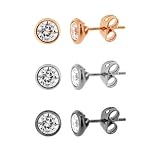 Sterling Silver, Black and Rose Colored Martini Set Round Cubic Zirconia Post Stud Earrings, Set of 3 (Jewelry)