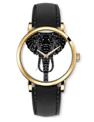 Analog Gold Women Watches Black Leather Wristband - Elephant