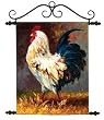 Blue and White Rooster Hand Painted Canvas Wall Art with Wrought Iron Topper