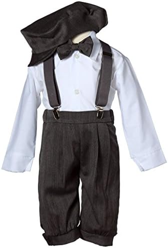 Tiny Penguins Boys Grey Knicker Set with Charcoal Suspenders and Hat