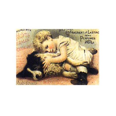 painting of boy hugging a dog resting on the floor