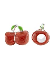 Storywheel® Red Enamel Cherries Bead / Charm in 925 Sterling Silver